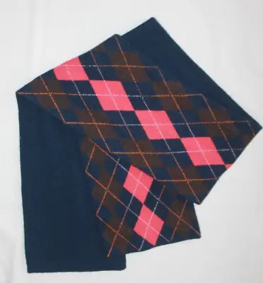 J.CREW Wool? Cashmere? Winter Knit Scarf Blue Pink Brown Preppy Argyle • $15.99