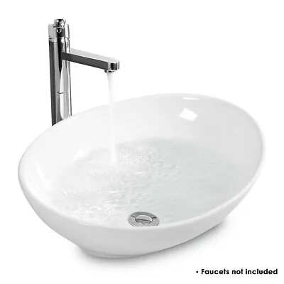 Oval Cloakroom Vanity Wash Basin Sink Bathroom Ceramic Counter Top 410x340mm UK • £27.52