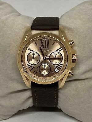 Michael Kors Bradshaw MK5799 Women's Brown Leather Analog Rose Dial Watch VK457 • $59.99