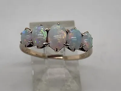 Vintage 9k Yellow Gold 5 Oval Graduated Fire Opal Ring Size 7 7/8 - 2.2 Grams • $389