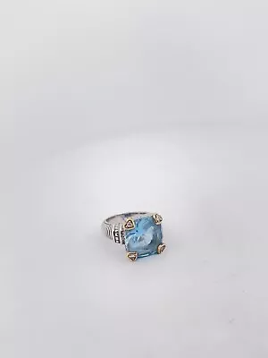 Judith Ripka JR TWO 18K 925 Sterling Canary Fontaine Ring Size 5.75 Blue Aqua • $25.01