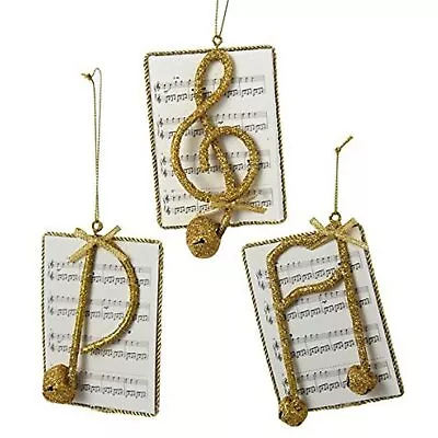 SET OF 3~4.5 ~Gold Glitter Note On Sheet Music~ Christmas Ornament By Kurt Adler • $14.99