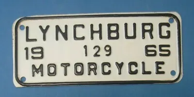 1965 Lynchburg VA Motorcycle License Plate Excellent Condition • $29.99