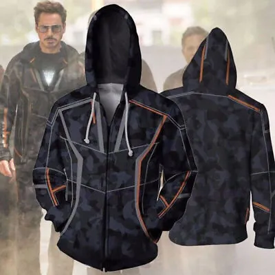 Mens Marvel Avengers Iron Man Tony Stark Cosplay Hoodie Hoodie Hoody Jacket Coat • £20.75
