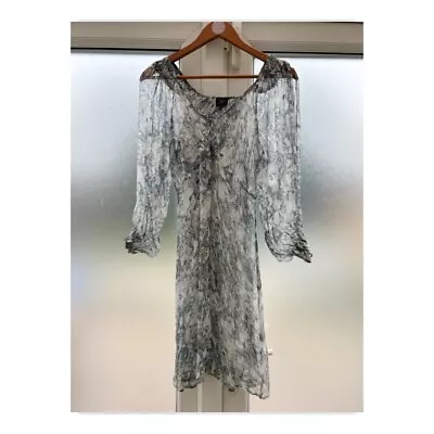 KATE MOSS TOPSHOP RARE Grey Patterned Sheer Babydoll Dress Size 14 • £38.99