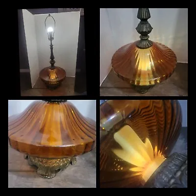 Vintage 1973 EK Amber Optic Glass Table Lamp Footed Night Light Atomic Mcm Large • $160