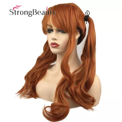 Women's Long Curly Wavy Bangs Double Ponytail Wig Orange Brown Cosplay Hair Wigs • $23.99