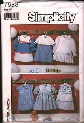7983 Vintage Simplicity Sewing Pattern Toddler Girl Dress Collar Jumper OOP Sew • $5.59