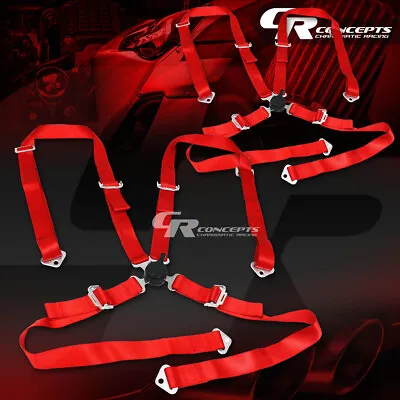 2x Universal 4-point 2  Nylon Strap Racing Harness Camlock Seat Belt/belts Red • $48.99