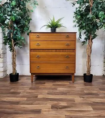 Vintage Mid-Century Lebus Teak Chest Of 4 Drawers Retro Scandi Danish MCM • £175