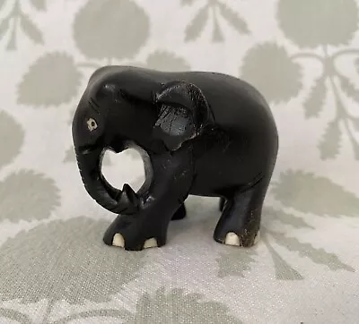 Vintage Hand Carved Black Ebony Wood Elephant Figurine 2  Tall • $7.99