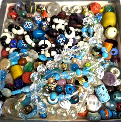 Lot Vtg Glass Beads Czech Rock Crystal Murano Art Glass Trade Etc Jewelry Making • $49