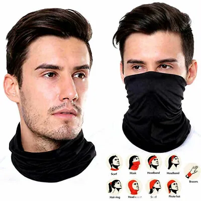 Black Face Covering Mask Bandana Seamless Snood Tube Scarf Neck Sport Cover UK • £3.99