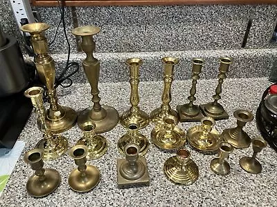 Mixed Lot Of 18 Vintage Brass Candlesticks Holders Weddings Events pairs Patina • $100