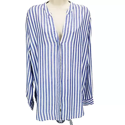 Rails Blue/White Striped Button-Up V-Neck Top Women's L • $25.47