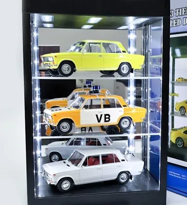 Car Display Case Acrylic LED Light 3 Tier Adjust Model 1/18 Diecast 1/24 Cabinet • $99.99