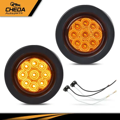 2x Amber 2  Inch Round 9-LED Side Marker Clearance Lights Truck Trailer Lamp 12V • $10.09