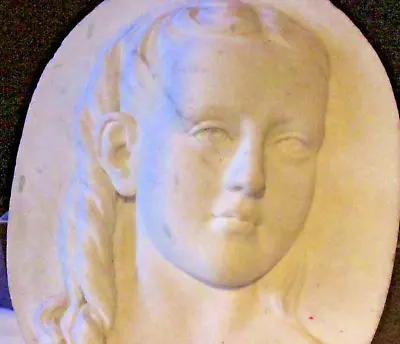 Antique 1800's Italian Marble Relief Sculpture Of Pretty Young Girl 12.5 X10.25  • $225