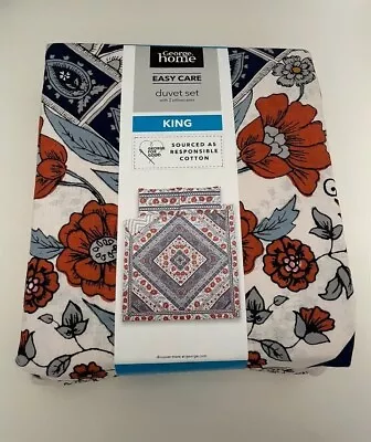 George Home Easy Care King Size Duvet Cover Set  Flower Paisley Print Bedding  • £14.99