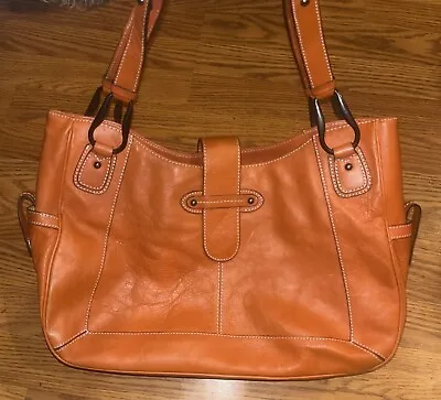 Franklin Covey Full Grain Leather Peach Orange Organizer Tote Shoulder Bag • $45
