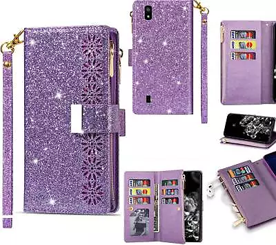 Zte Blade A5 2019 Case Glitter Leather Triple Wallet 9 Card 2 Pocket Zip • $13.50