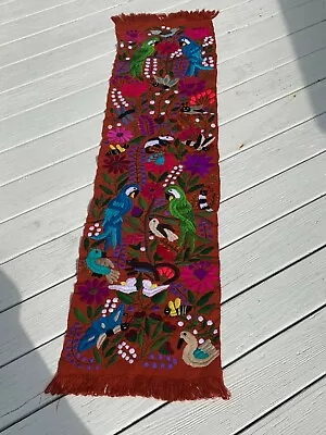 Los Pajaros Birds Mexican Embroidered Table Runner Chiapas 60x16 Rust 1829 • $79
