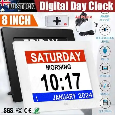 8inch LED Dementia Digital Calendar Clock Alarm Extra Large Day/Week/Month/Year • $49.95