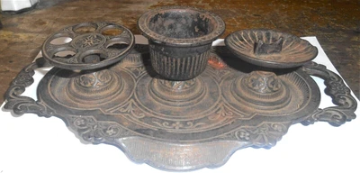 $129.99 • Buy Antique Cast Iron Smoking Match Safe, Cigar Holder & Rest On Tray Unusual Nr