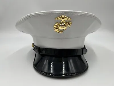7 1/4  USMC Marine Corps Dress Blue Enlisted Vinyl Service White Dress Cap Hat • $75.99