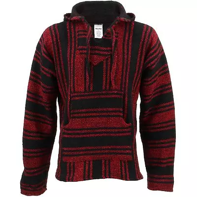 £25.90 • Buy Mexican Baja Hoodie Hoody Jerga Drug Rug Jumper Siesta Surf Hippy Baha Red Black