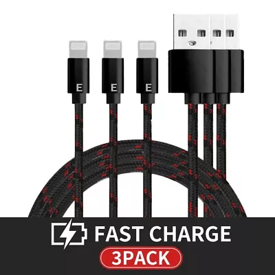 3 Pack USB Fast Charge Cable Heavy Duty Nylon For IPhone 14 13 12 8 X SE IPad • $3.99