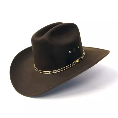 New! Youth Kids BROWN FAUX FELT WESTERN CATTLEMAN COWBOY HAT W/ Gold Band • $38.99