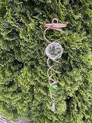 CRYSTAL CLEAR/GREEN SUNCATCHER HOME /GARDEN  COPPER WIND SPINNER TWISTER  30cm • $28.50