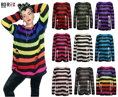 90's Oversized Striped Gothic Grunge Jumper - Chunky Knitted Distressed Sweater • £20