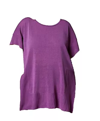 MARINA RINALDI Purple Allegria Linen Short Sleeve Top Size XS Retail $435 NWD • $11.30