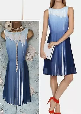 £99 • Buy Karen Millen Rare Dip Dye Pleated Blue Navy White Wedding Races Occasion Dress 8