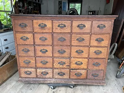 Antique Oak Apothecary Cabinet 25 Drawer NYC Garment District Counter • $3750