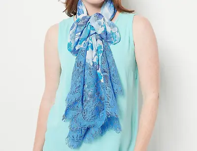 Isaac Mizrahi Live! Printed Lace Trimmed Scarf Blue One Size • $17.72
