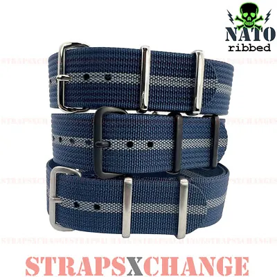 Ribbed Premium NATO® PETROL BLUE GREY Corrugated Military Diver Watch Strap Band • $27.95