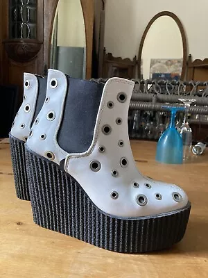 Underground White Leather Wedge Rivet Ankle Boots Punk Creeper Uk 5 Eu 38 • £30