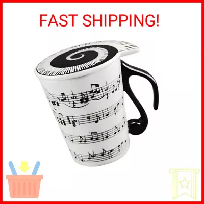 Creative Ceramic Musician Coffee Mug Tea Cup With Lid Staves Music Notes As Vale • $16.50