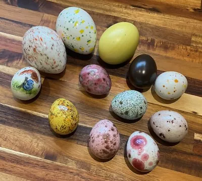 12 Vintage Speckled Hand Painted Pottery Easter Eggs Great Condition • $35