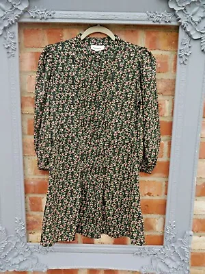 Bnwt New Topshop Black Pink & Green Floral Tea Dress Size 4 Petite Wartime 40s • £7.50