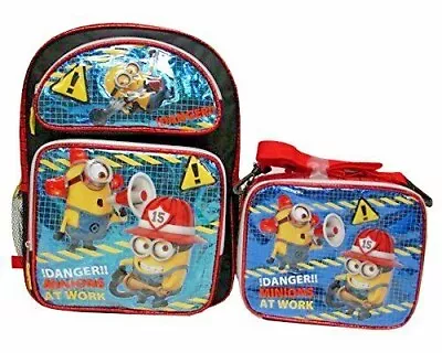 Despicable Me2 Minion At Work Fireman 16  Backpack&match Lunchbox Lunch Bag-new! • $99.99