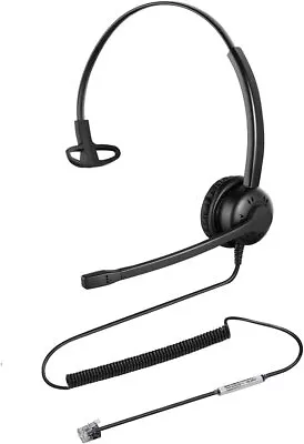 Single Ear Office Headset RJ9 Jack Corded Call Center Headset With Noise Cancel • £8.99