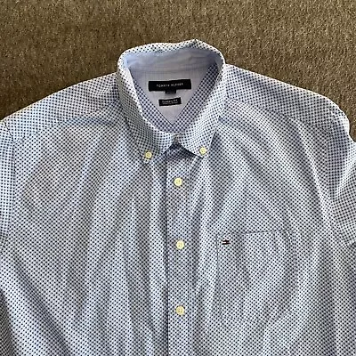 Tommy Hilfiger Shirt Mens Large Blue Polka Dots Long Sleeve Button Down Pocket • $15.99