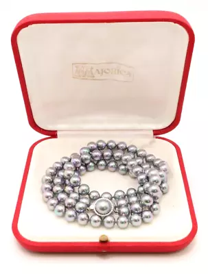 Majorica Sterling Silver 925 Clasp 8 Mm Grey Pearl Beaded 32.5  Necklace • $142.49