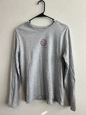 Life Is Good Shirt Med Adult Gray Long Sleeve Relaxed Fit Casual Flower Womens • £17.06