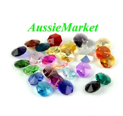 £5.01 • Buy 20 X Octagon Beads Mixed Colours Crystal Glass Suncatchers Mobiles 14mm 2 Holes