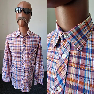 Vintage 1970s ARNICONI Shirt | Medium | Bright Check PolyCotton Mod Geek BC86 • £18